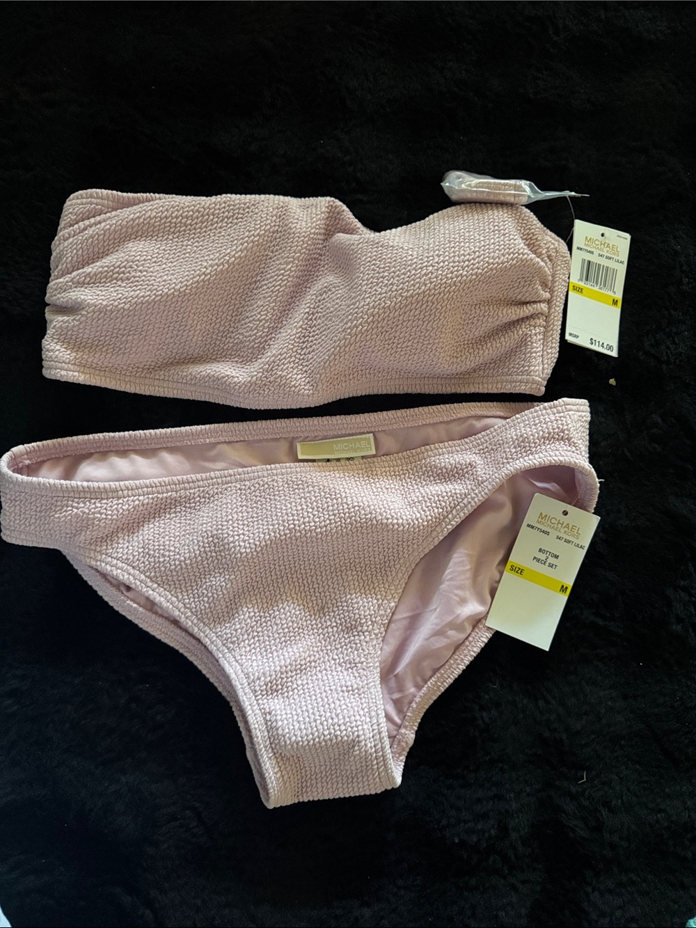 Michael Kors Blush Pink Textured Bandeau Bikini Set